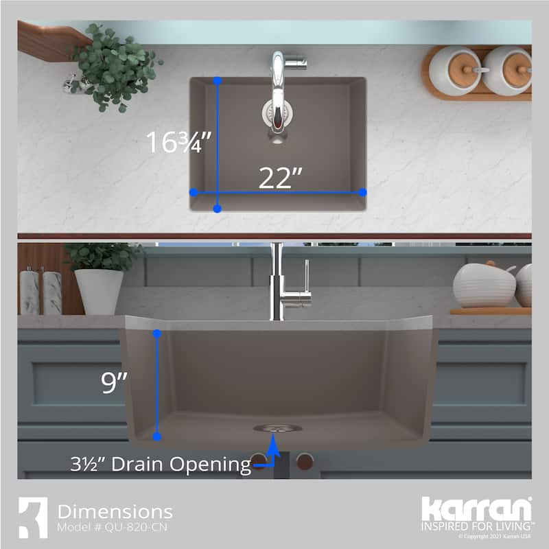 Karran Undermount 24.38 in Single Bowl Quartz Kitchen Sink