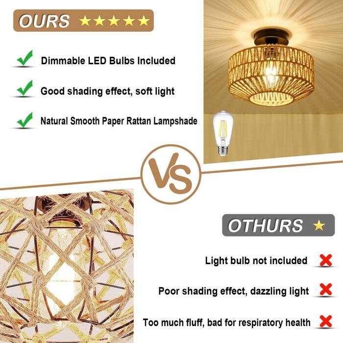 Boho Rattan Flush Mount - brown