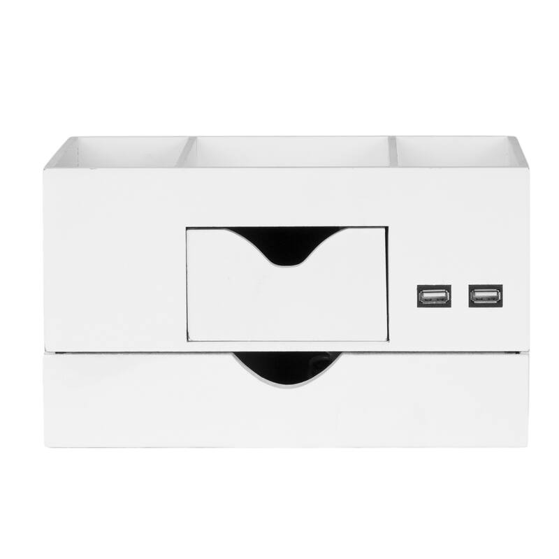 All-in-One USB charging 5 Compartments Desk Organizer - White