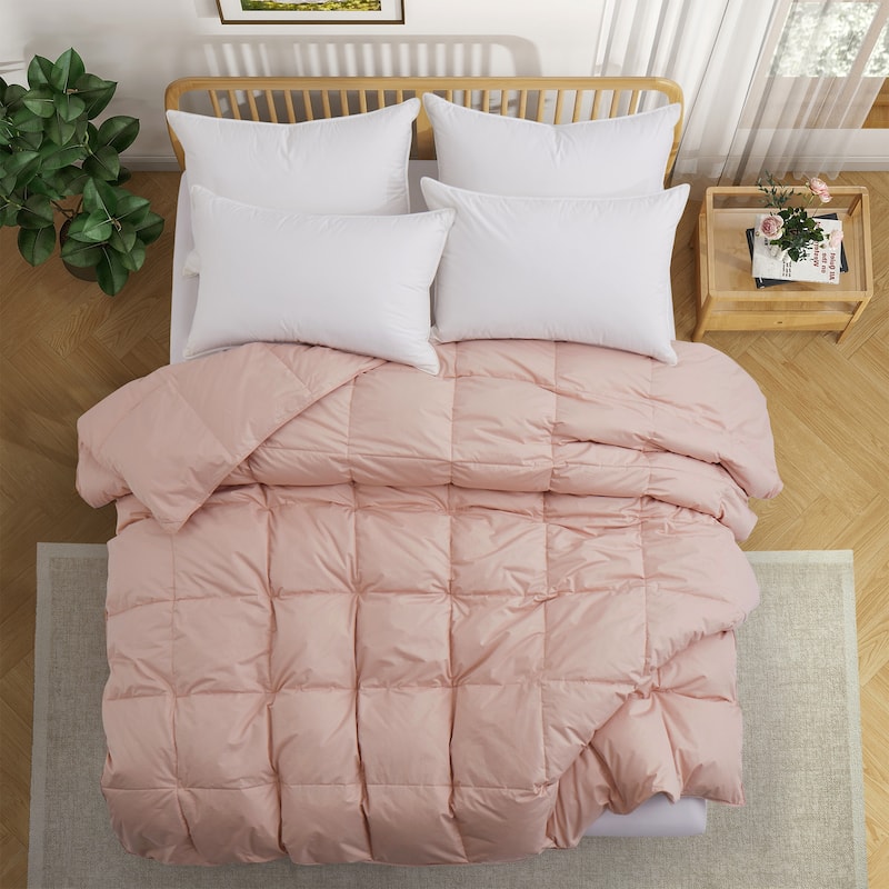 All Season Medium Warmth Organic Cotton Down Feather Comforter Duvet Insert, Pink
