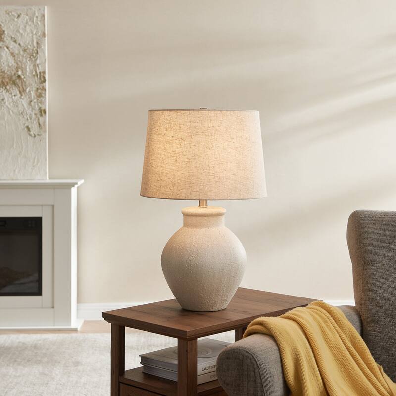 Acroma Avgust 24.25" Ceramic Table Lamp with Fabric Linen Shade - Set of 1