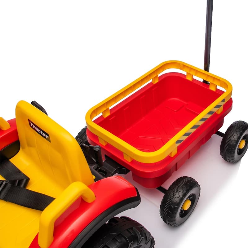 12V Kids Electric Ride-On Tractor with Trailer for Ages 3-6, LED Lights & Music - Red