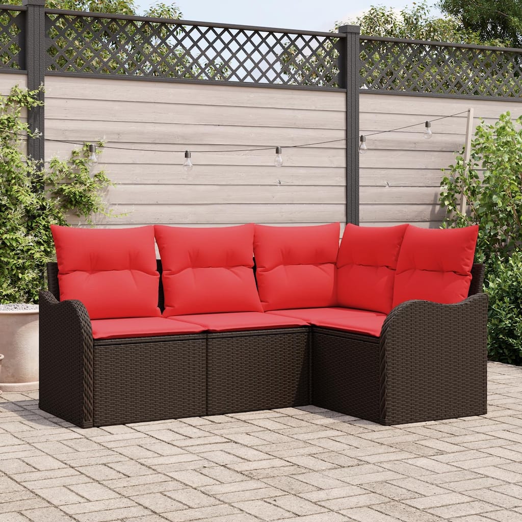 vidaXL 4/5 Garden Sofa Set with Cushions Black/Brown/Grey Poly Rattan - 69.9 x 48.2 x 27.2