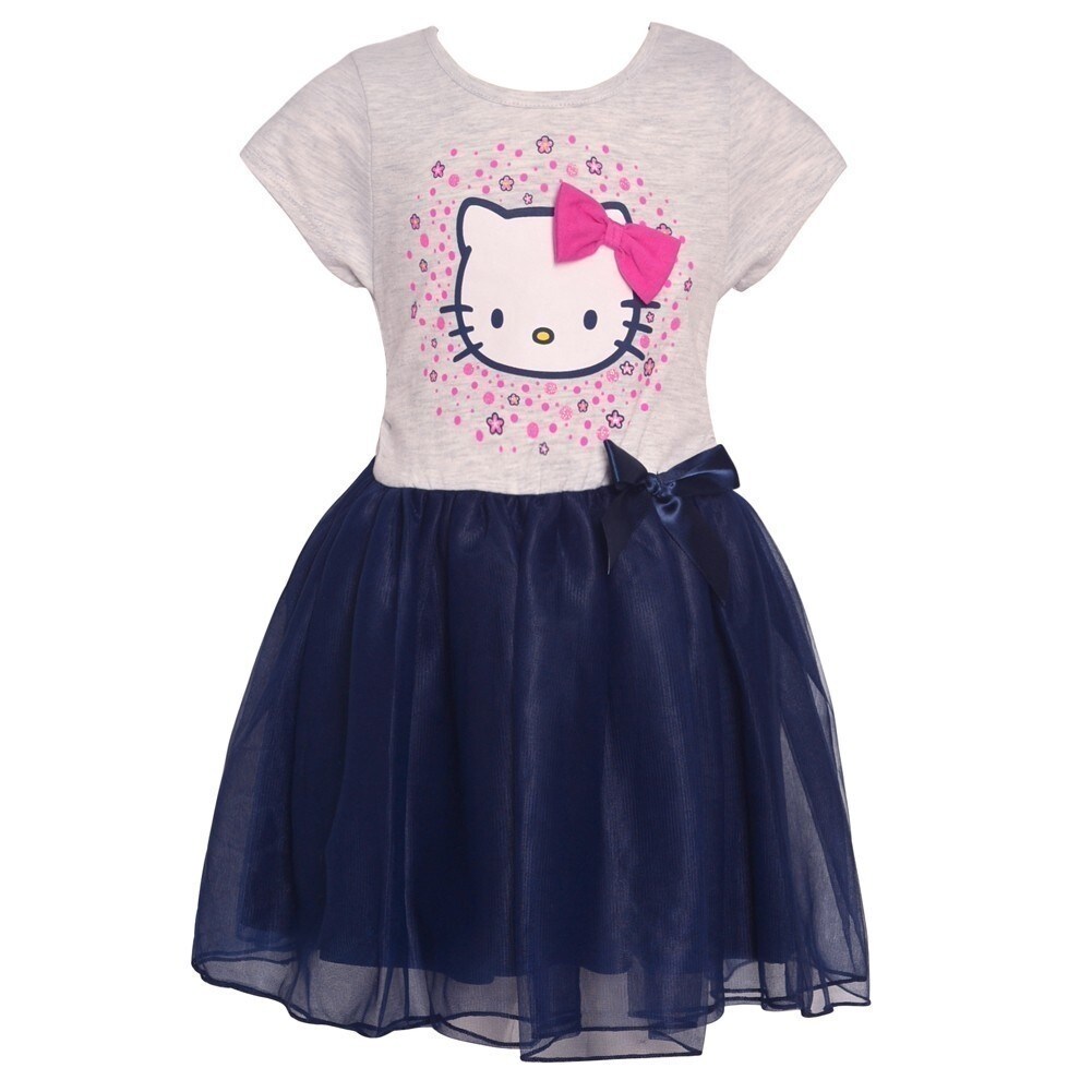 Shop Hello Kitty Little Girls Gray Navy Ribbon Accent Short Sleeve