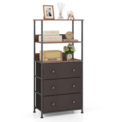 Gymax 3 Drawer Dresser w/ Open Shelves Home Vertical Fabric Storage