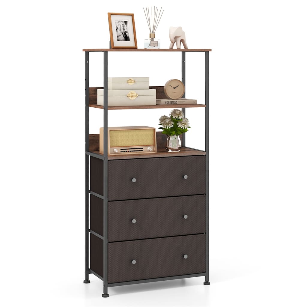 Gymax 3 Drawer Dresser w/ Open Shelves Home Vertical Fabric Storage