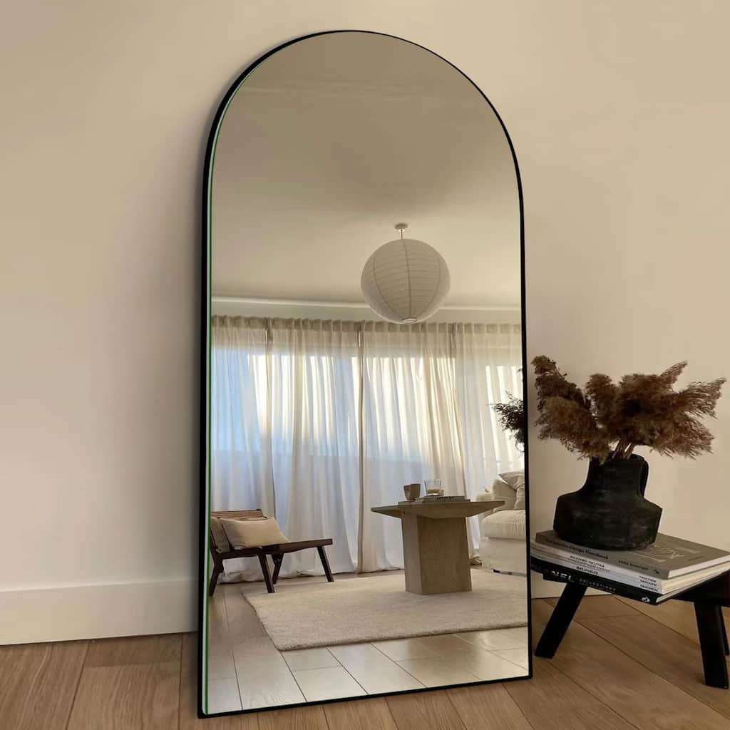 Modern Arched Full-Length Wood Floor Standing Mirror