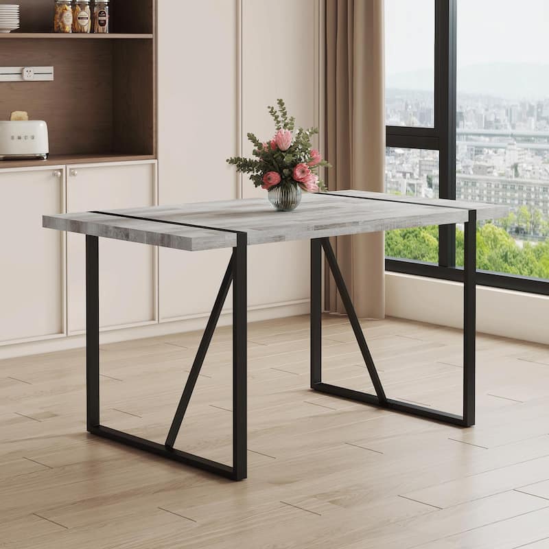 Retro-Inspired Minimalist Dining Table – Features a Textured MDF Wood Top and Sleek Black Metal Legs
