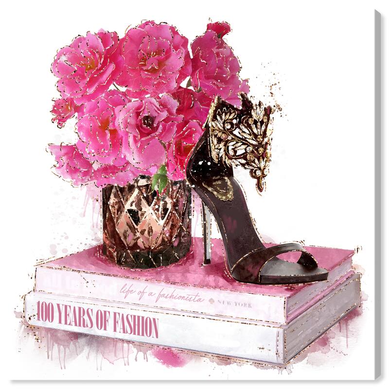 Wynwood Studio Canvas Fashion and Glam Fashionista Book Stack Pink and Glam Wall Art Canvas Print