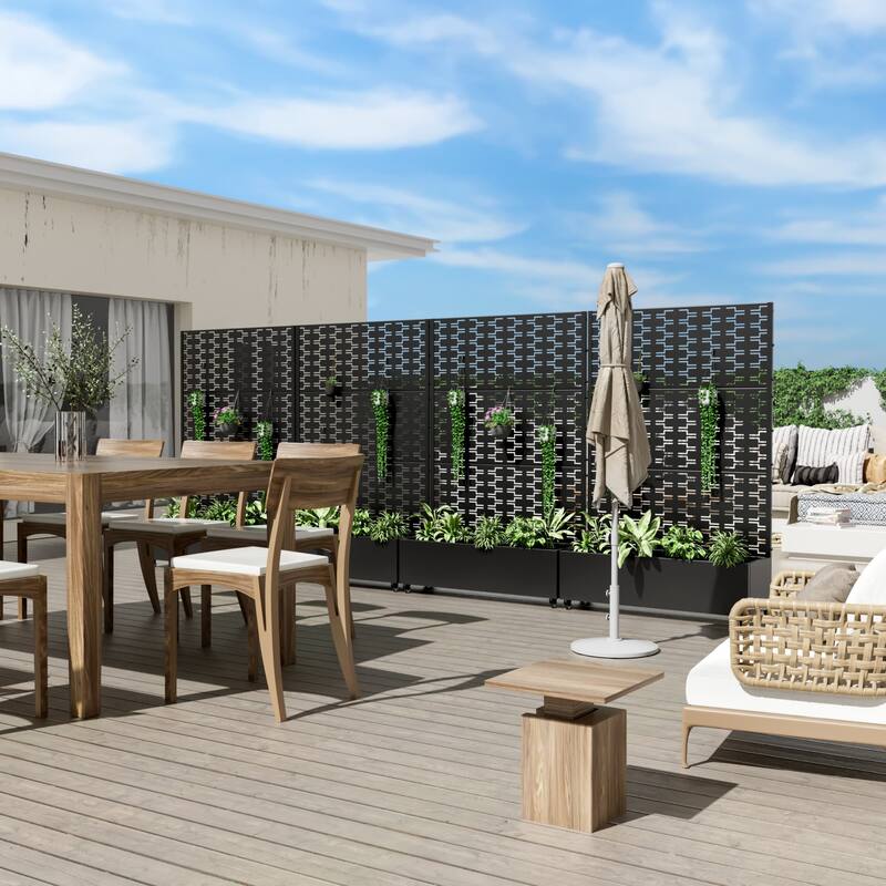 Metal Movable Planter Box with Trellis Privacy Screen Planter Box with Lockable Wheels