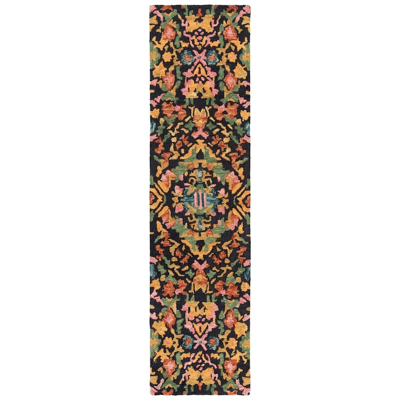 SAFAVIEH Handmade Aspen Polixenia Boho Floral Wool Rug - 2'3" x 9' Runner - Black/Rust