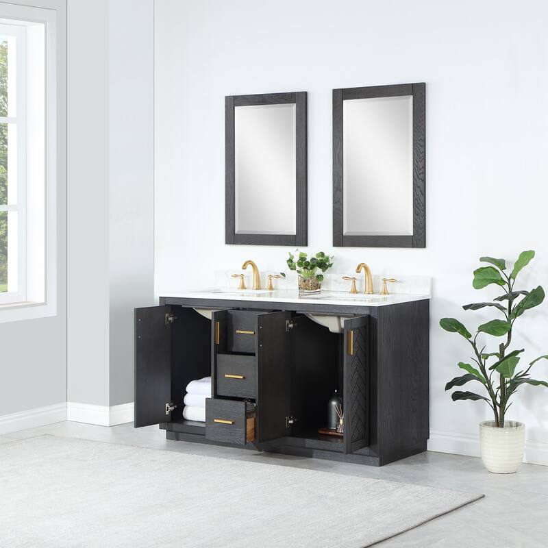 Altair Gazsi Bathroom Vanity with Composite Stone Countertop with Mirror