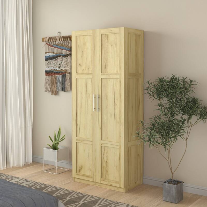 High Armoire Wardrobe and Storage Cabinet with 2 Doors and 3 Partitions to Separate 4 Storage Spaces 29.53”W x 15.75” D x70.87”H