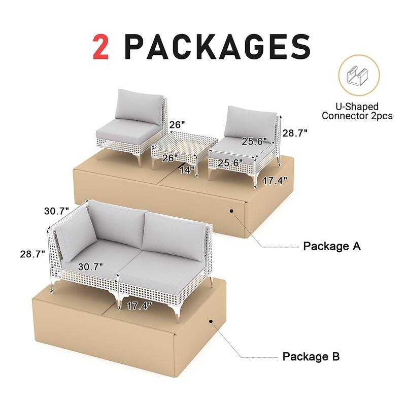 FINCATI Modern Patio Furniture Set with Table, Outdoor Wicker Sectional Seating Group With Cushions