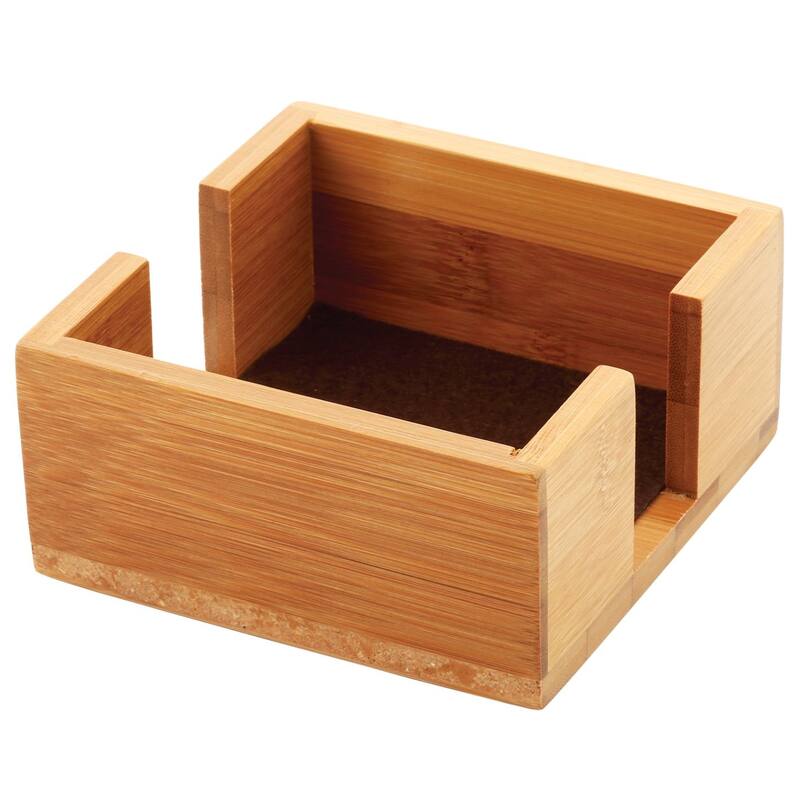 Natural Bamboo Wood Square Coaster Holder 5” x 5” x 2” Holds 4-4” Square Coasters - Tan