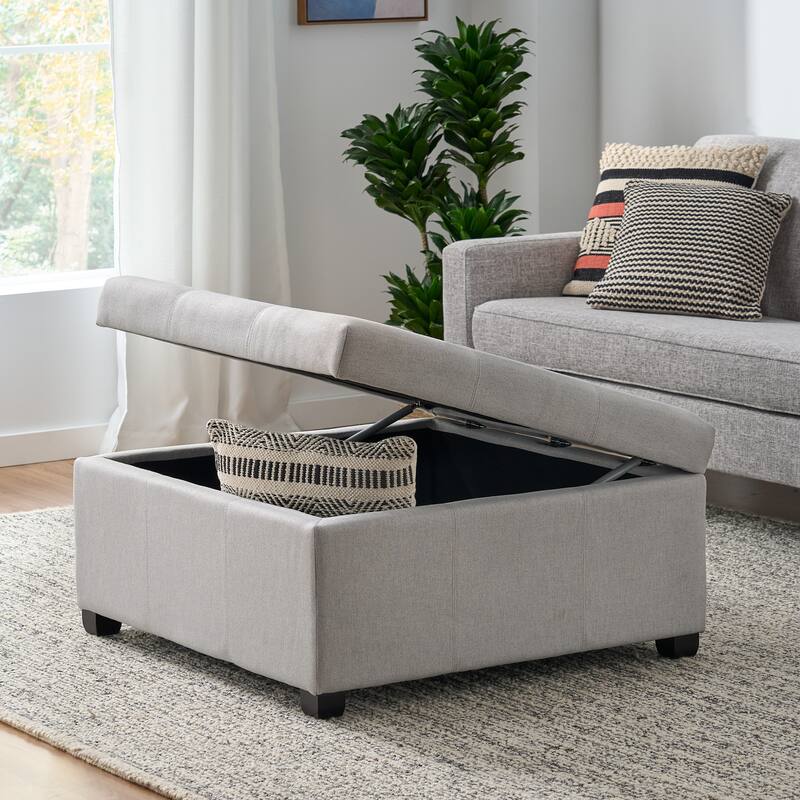 Charming Light Gray Soft Close Lid Storage Ottoman
