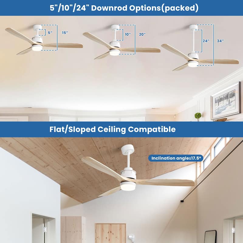 50 Inch / 60 Inch Wood Ceiling Fan with Lights and Remote Control Airflow Fan For Bedroom
