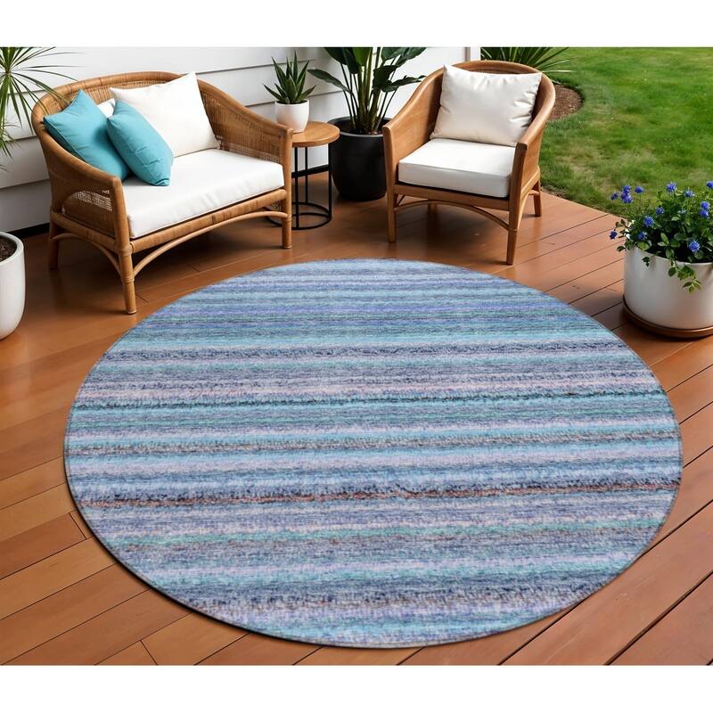 HomeRoots Striped Transitional Rectangle Outdoor Rug - 8' Round