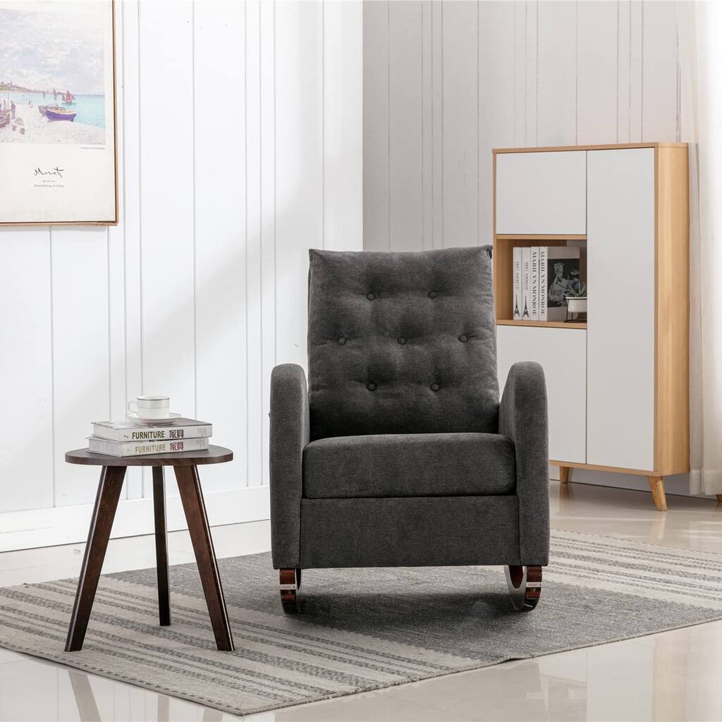 Mdoern High Back Rocking Chair Upholstered Nursery Rocking Armchair