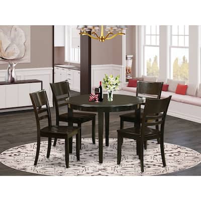 HomeStock 5-Piece Round Cappuccino Finish Solid Wood Top Dining Table with 4-Chairs