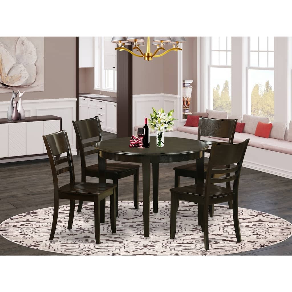 HomeStock 5-Piece Round Cappuccino Finish Solid Wood Top Dining Table with 4-Chairs