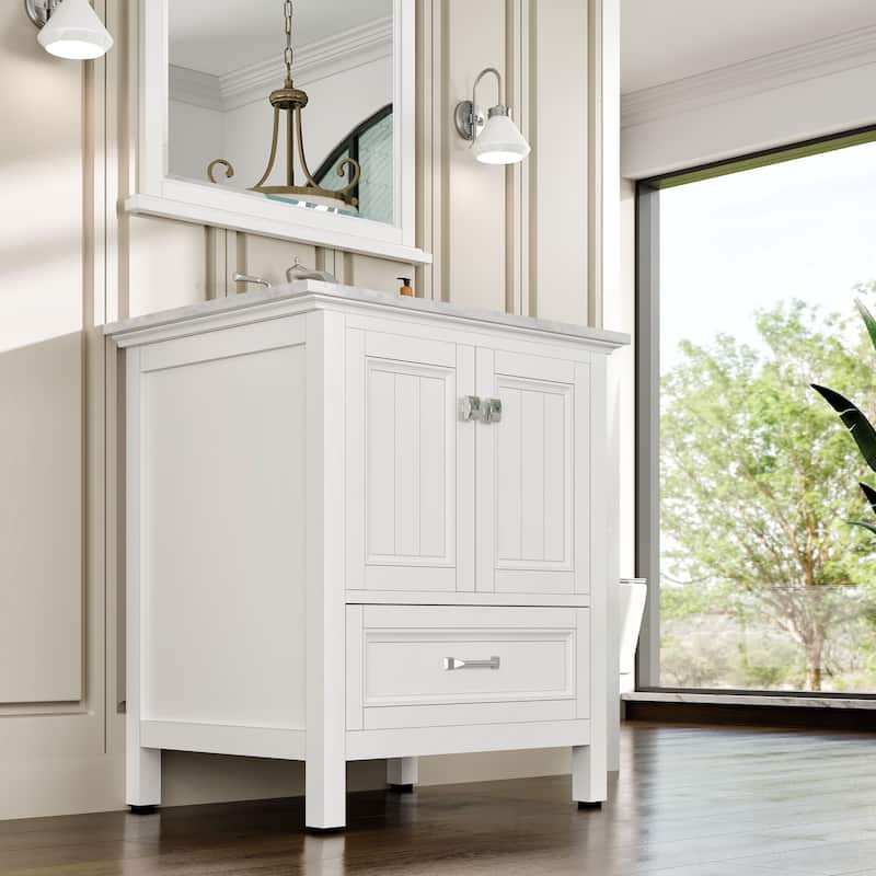 Eviva Britney 30" Bath Vanity with White Carrara Marble Top