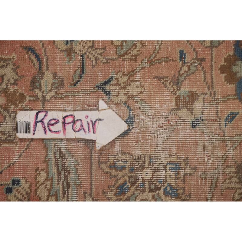 Hand Knotted Oriental 100% Wool Carpet Traditional All-Over Coral Tabriz Area Rug - 12' 6'' X 9' 2''