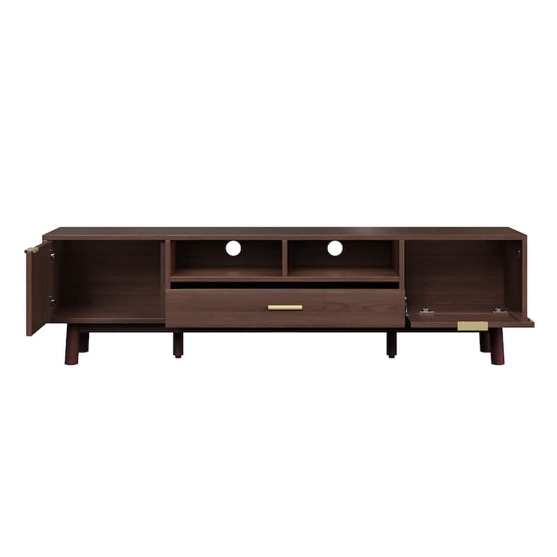Roomfitters Modern TV Stand for 75 Inch TV, Cabinet with Soft Closing Door and Drop Down Door, Living Room Console, Walnut