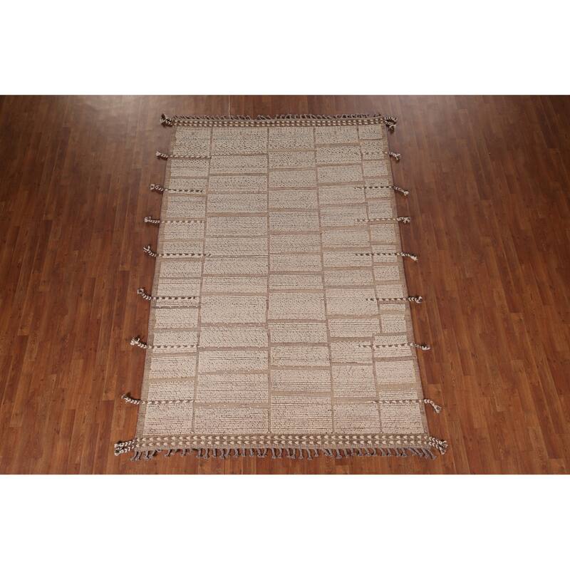 All-Over Striped Moroccan Area Rug Hand-Knotted Wool Carpet - 6'2"x 9'4"