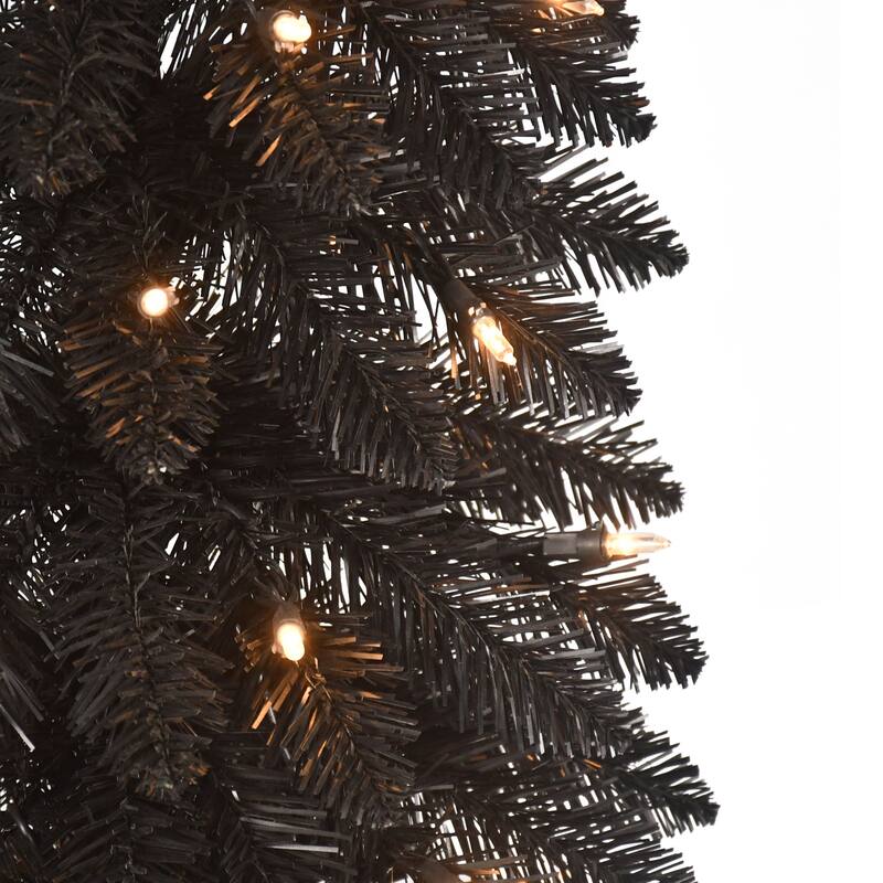 Puleo International 6' Pre-Lit Artificial Black Alpine Pencil Tree