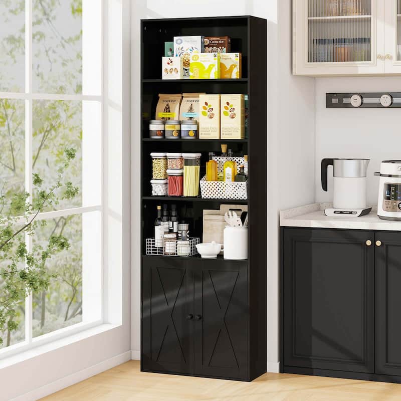 Costway 71" Farmhouse Bookcase with Doors with 6 Shelves & 2-Door - See Details