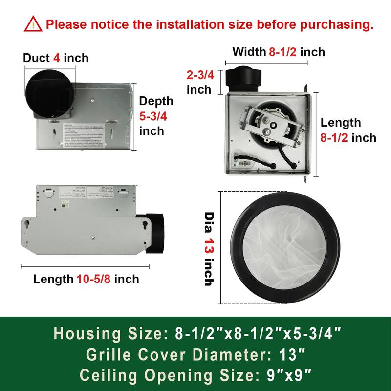 Exhaust Fan, Ultra Quiet 80 CFM 1.5 Sones Ventilation Exhaust Bathroom Fan with Light, 3 CCT LED Light, 3 Years Warranty