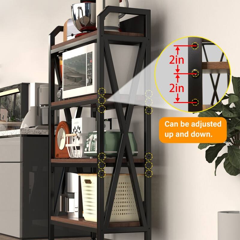 55'' Bakers Rack Storage Shelves, 4-Level Metal and Wooden Kitchen Organizer, Perfect for Garage, Pantry, Bathroom, Closet