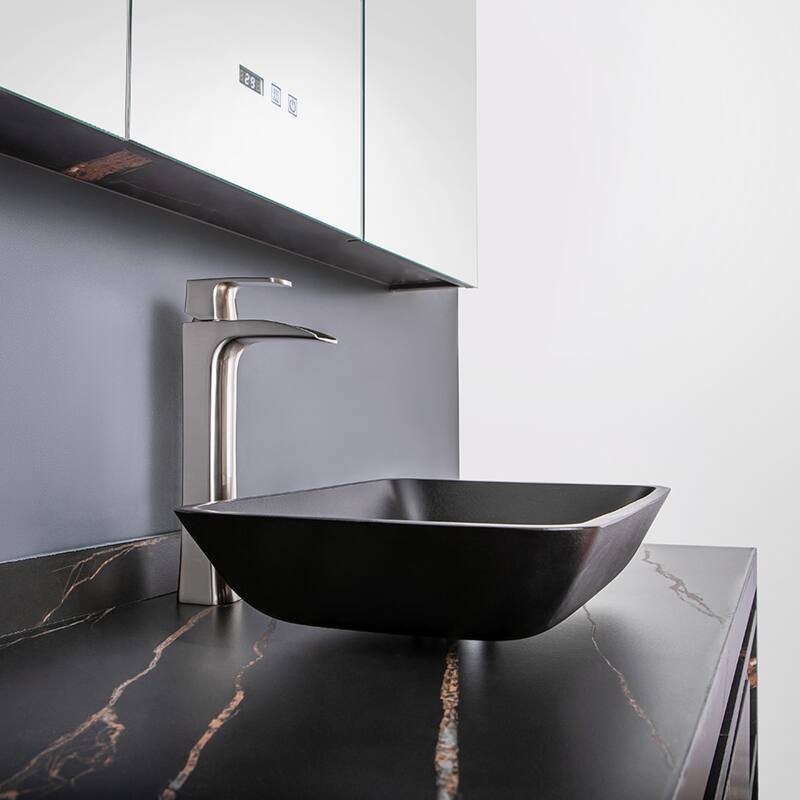Vinnova Glass Rectangular Vessel Bathroom Sink without Faucet