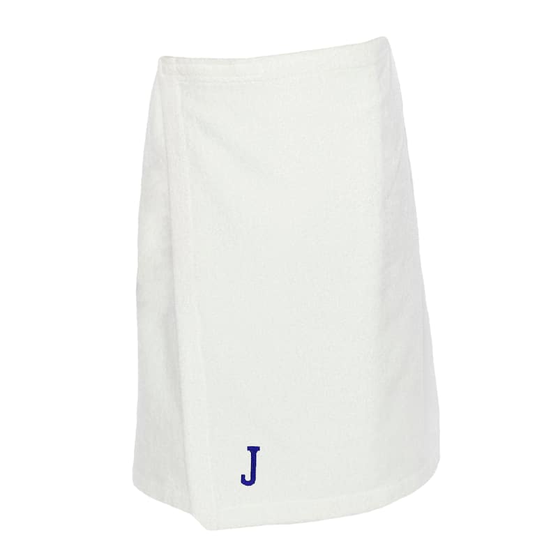 Authentic Hotel and Spa Turkish Cotton Terry Monogrammed White Men's Spa and Shower Towel Wrap - White/J