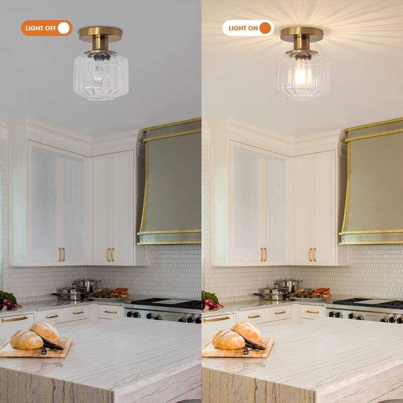 Modern Gold Glass Small Semi Flush Mount Ceiling Fixture - D 5.9" x H 7.5"