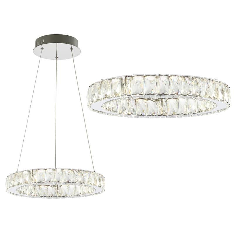 Alexia 15.7" Adjustable Integrated LED Metal/Crystal Pendant Pendant, Chrome/Clear by JONATHAN Y