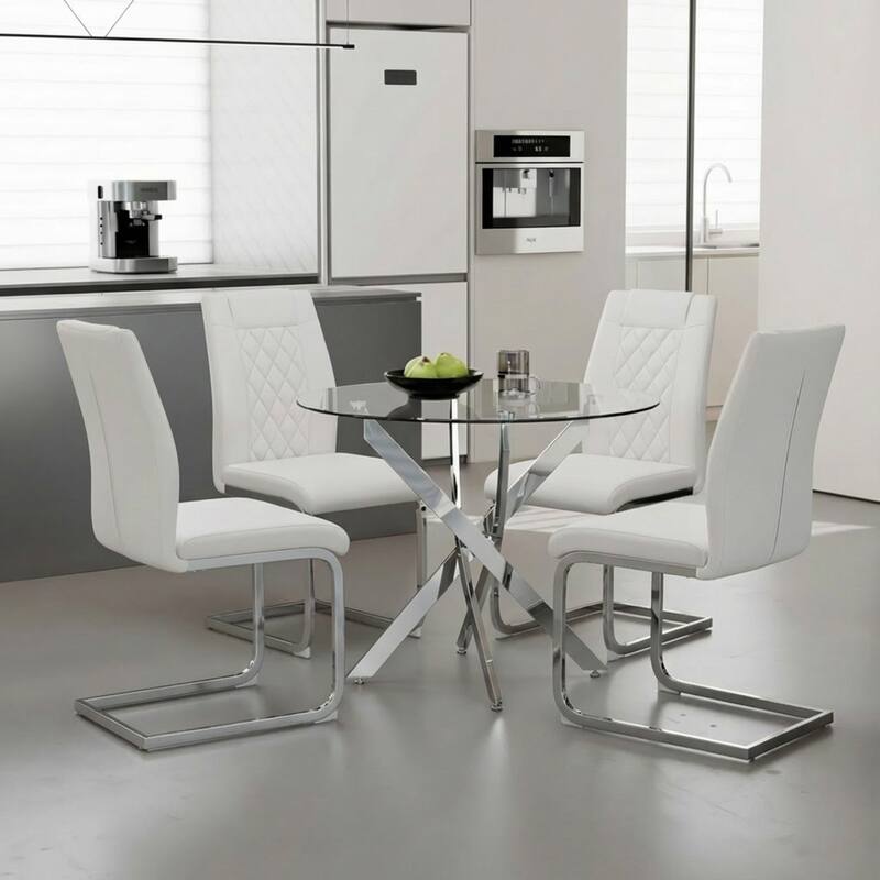 16.9" PU Leather Upholstered High-Back Dining Chairs, Set of 4