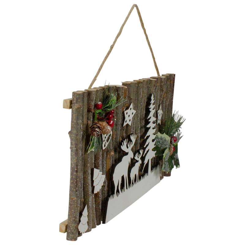 15.75" Wooden and Glitter Frosted Reindeer Christmas Wall Decor