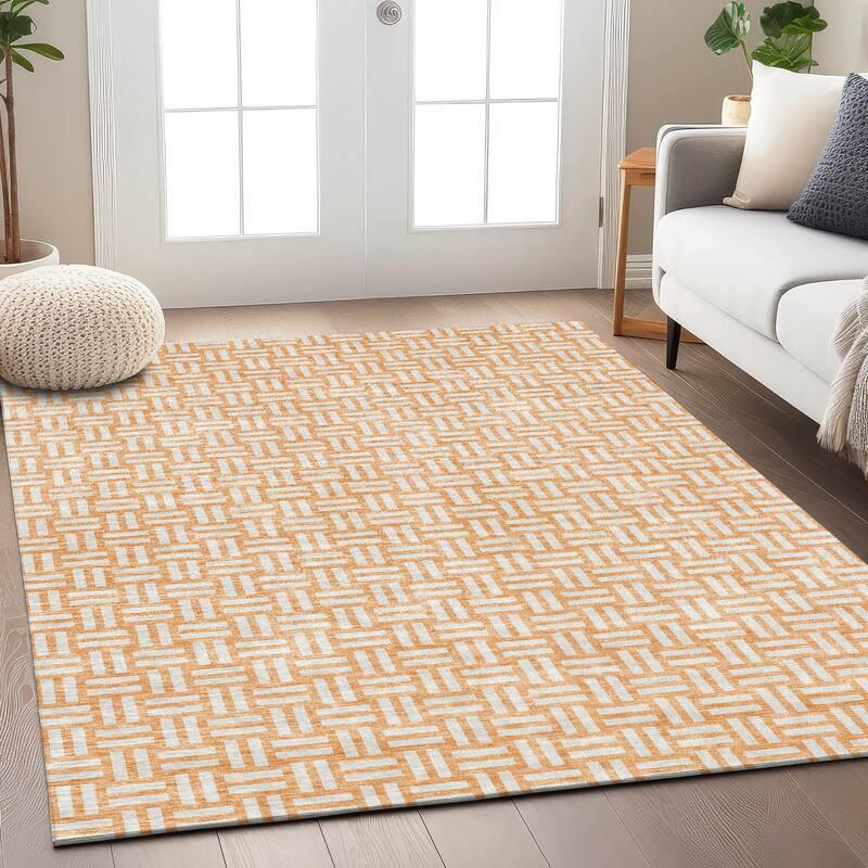 Machine Washable Indoor/ Outdoor Chantille Contempory Crosshatch Rug