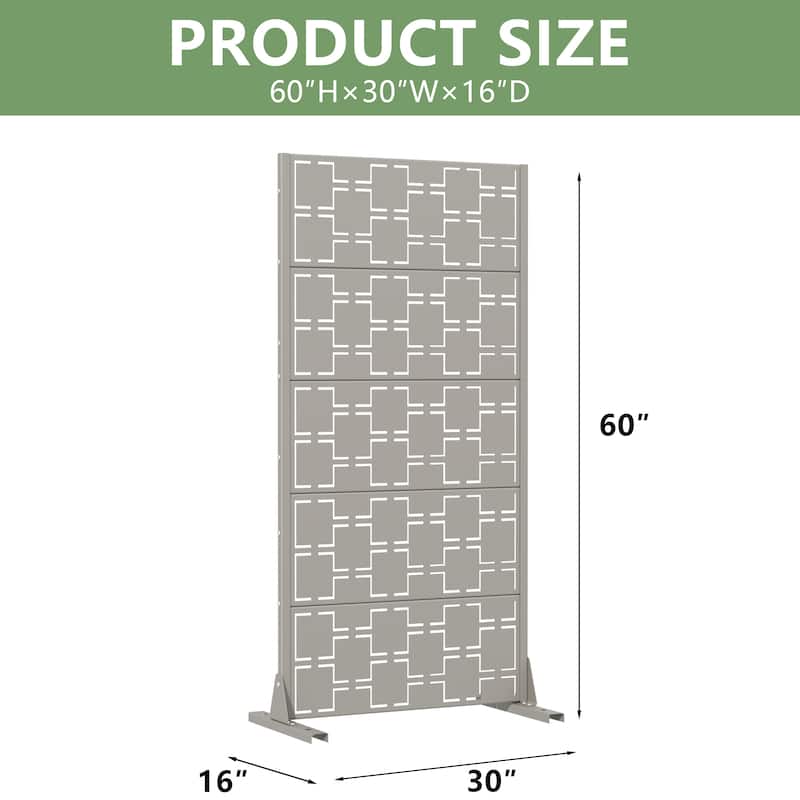 Modern Metal Privacy Screen Outdoor Decorative Partition with Stable Base Hanging Plant-Friendly Panel - 60"H x 30"W