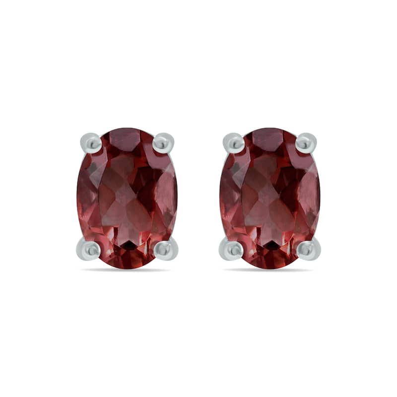 Marquee 5x7MM All Natural Oval Garnet Stud Earrings in .925 Sterling Silver