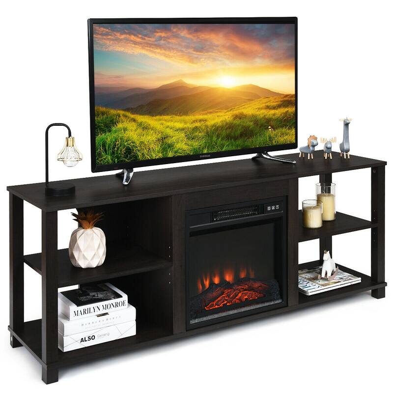 2-Tier Dark Brown MDF Spacious TV Stand with Adjustable Shelves and Large Storage Holds Up to 65" TV