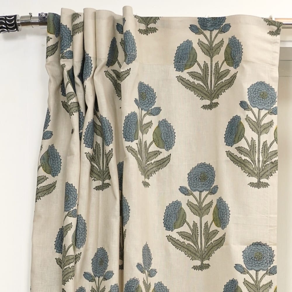 Fabdivine Handmade Block Print Floral Curtain Perfect for Room or Window Décor
