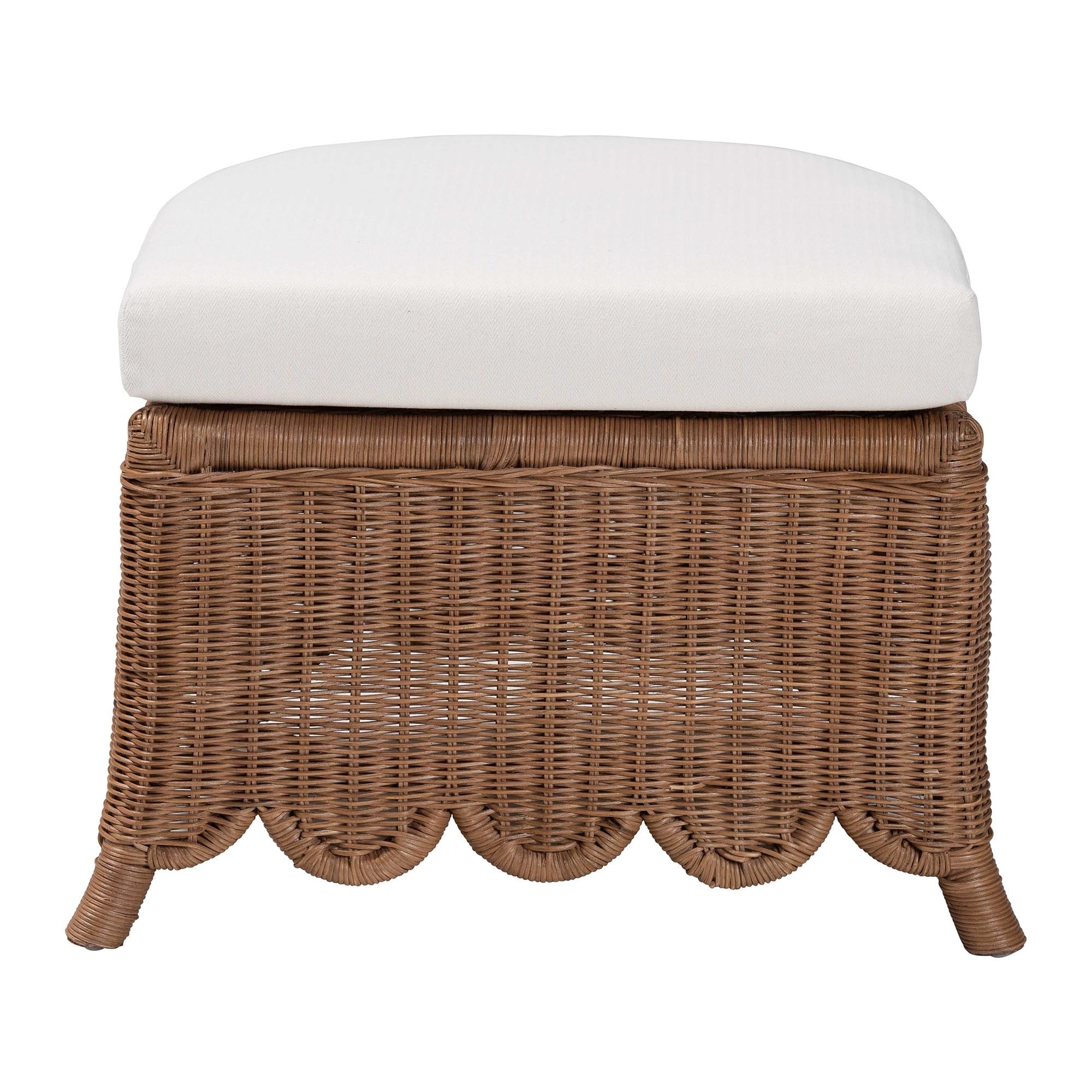 Detta Natural Rattan Footstool with Cushion - Handwoven Wicker