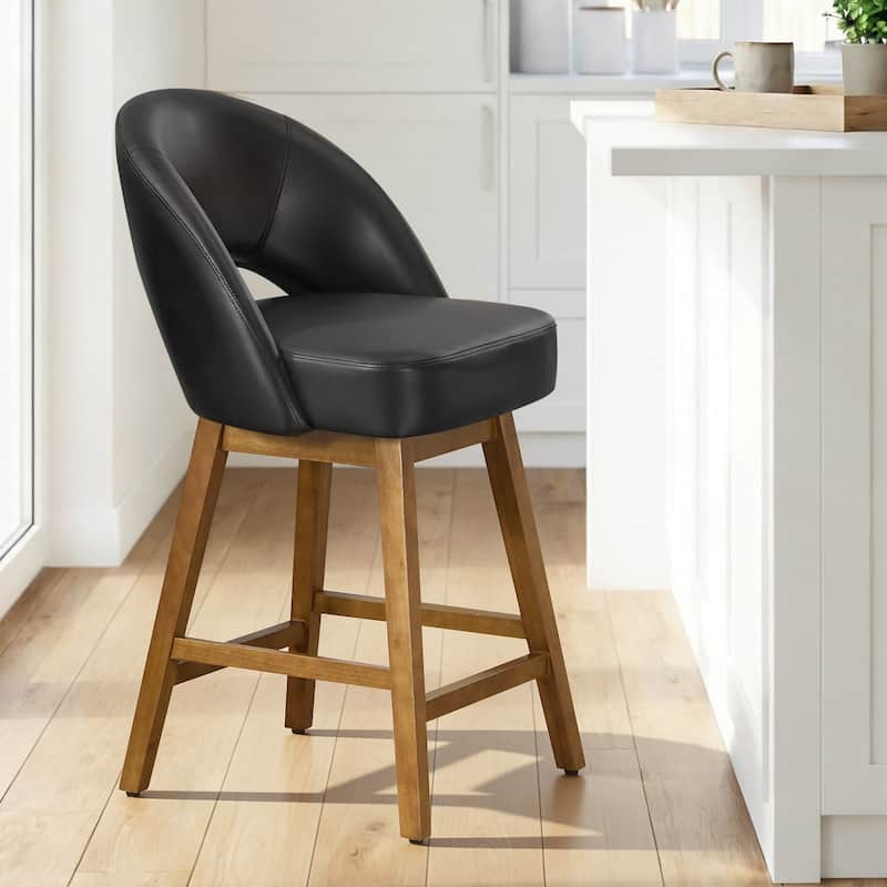 Upholstered Swivel Counter Height Bar Stools with Cutout Back and Solid Wood Frame - 38.2"H x 22.1"W x 23.6"D