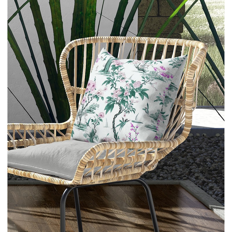 Open Air Orchid Indoor/Outdoor Reversible Throw Pillow Green and Pink