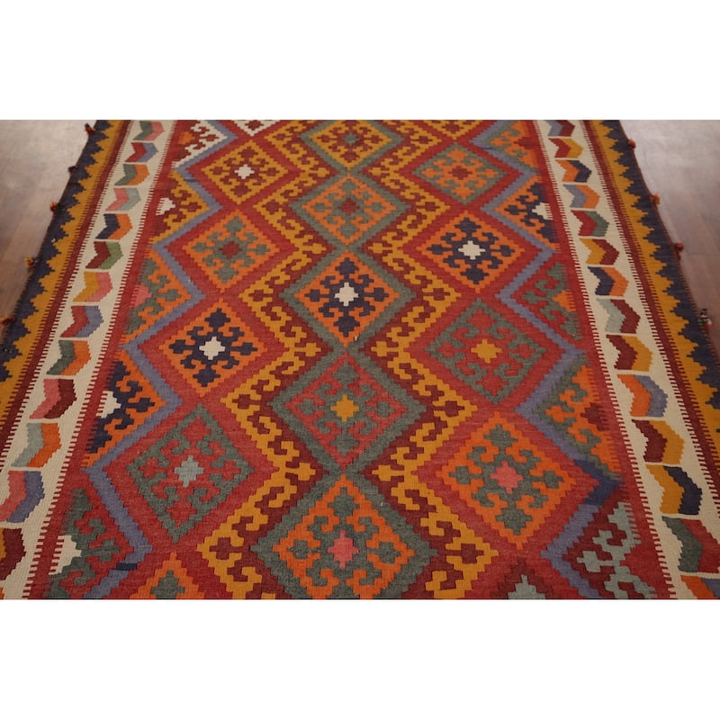 Vegetable Dye Kilim Qashqai Persian Vintage Rug Hand-Woven Wool Carpet - 5'3"x 9'0"