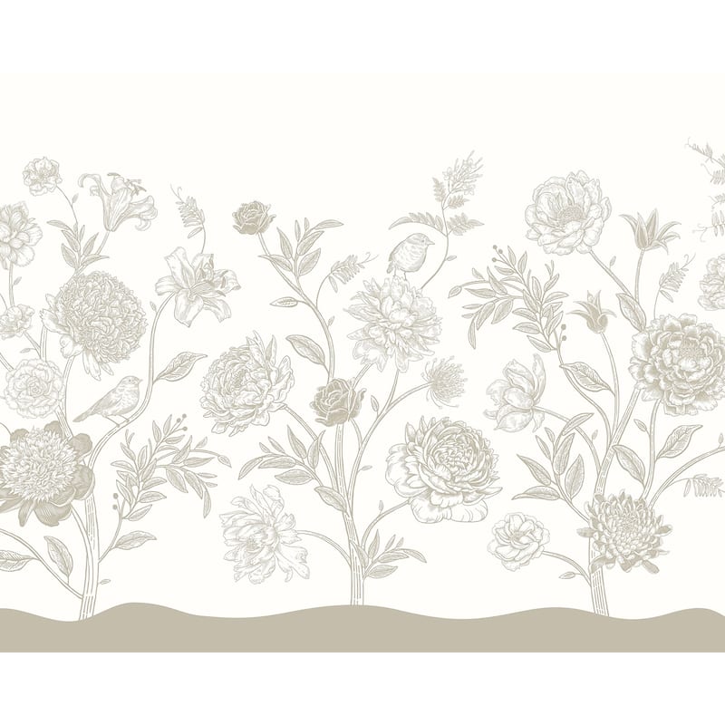 Brewster Origin Murals Jacobean Rose Trail Neutral Wall Mural - N/A