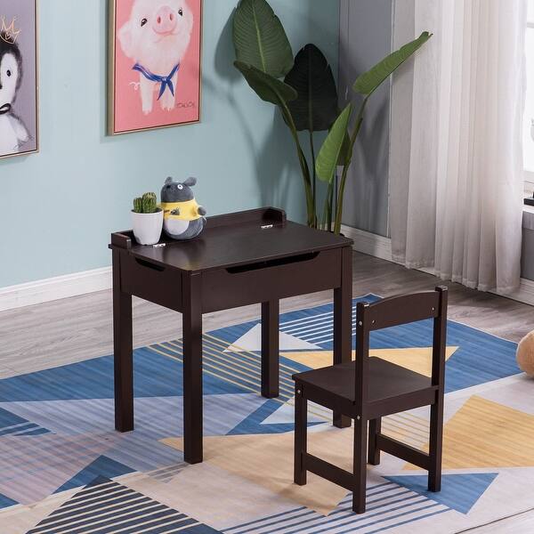 Wood Children Kids Student Table And Chair Set With Flip Top Overstock 32172242